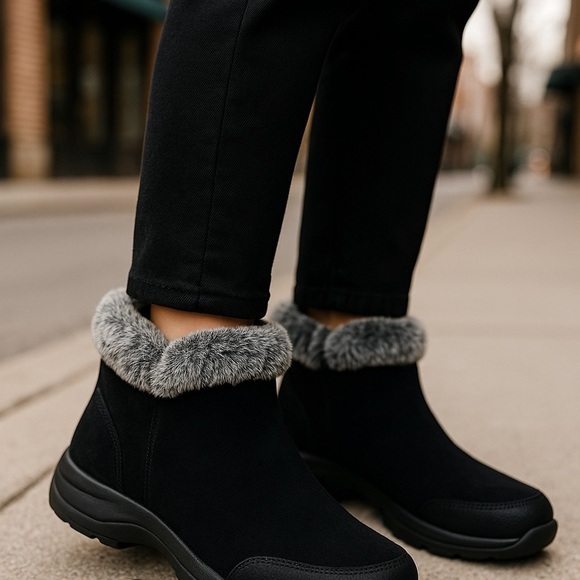 Skechers Women's Size 11 Black Ankle Bootie Slip-Ins Faux Fur Lined NEW - Picture 4 of 6